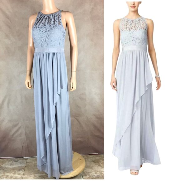 ADRIANNA PAPELL Lace & Chiffon Gray Gown NEW Size 6 - Picture 1 of 9